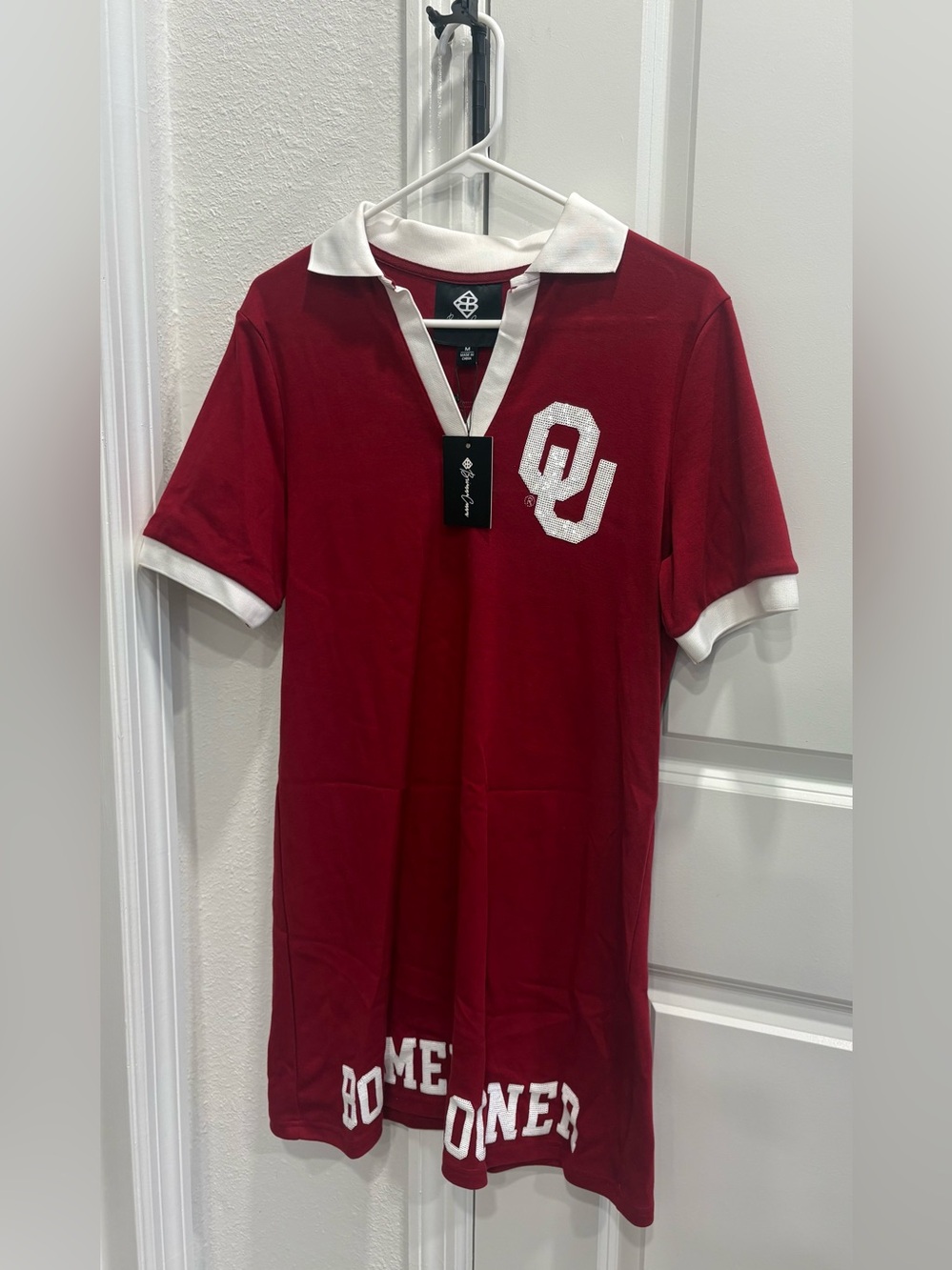 OU Crimson Polo Midi Dress with White Trim
